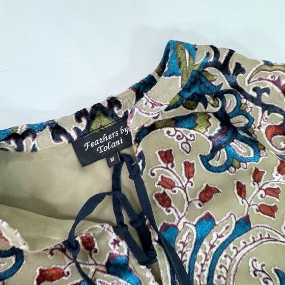 Feathers by Tolani Dress Womens Medium Velvet Burnout Tunc Anthro Boho Floral - Picture 3 of 9